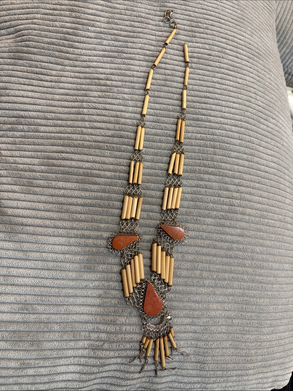 Peruvian Statement Necklace Women OS Brown Good Handcrafted Bamboo Stone Boho